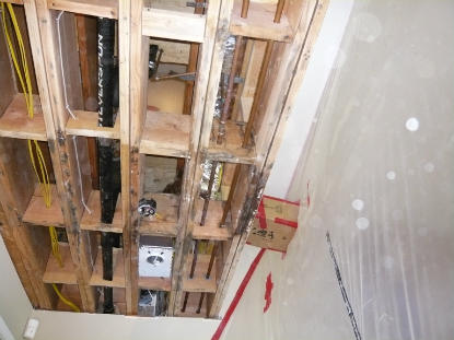 Toilet Leak: Bathroom cement base applied over wire lathe